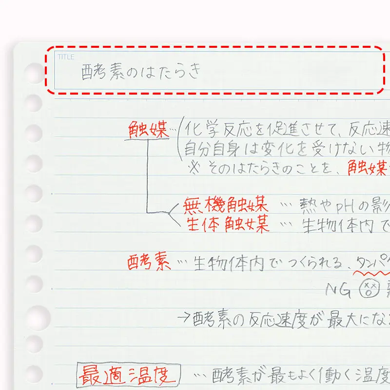 タイトルやページ番号を記入できる欄