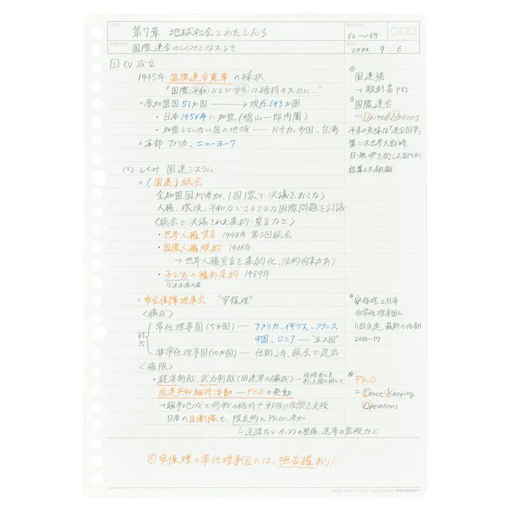 書きやすいルーズリーフ　復習がはかどるリーフセット　7mm横罫・復習罫　＜B5＞
